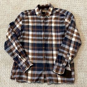 North River Blue & Brown Plaid Flannel Long Sleeve Button Down Shirt